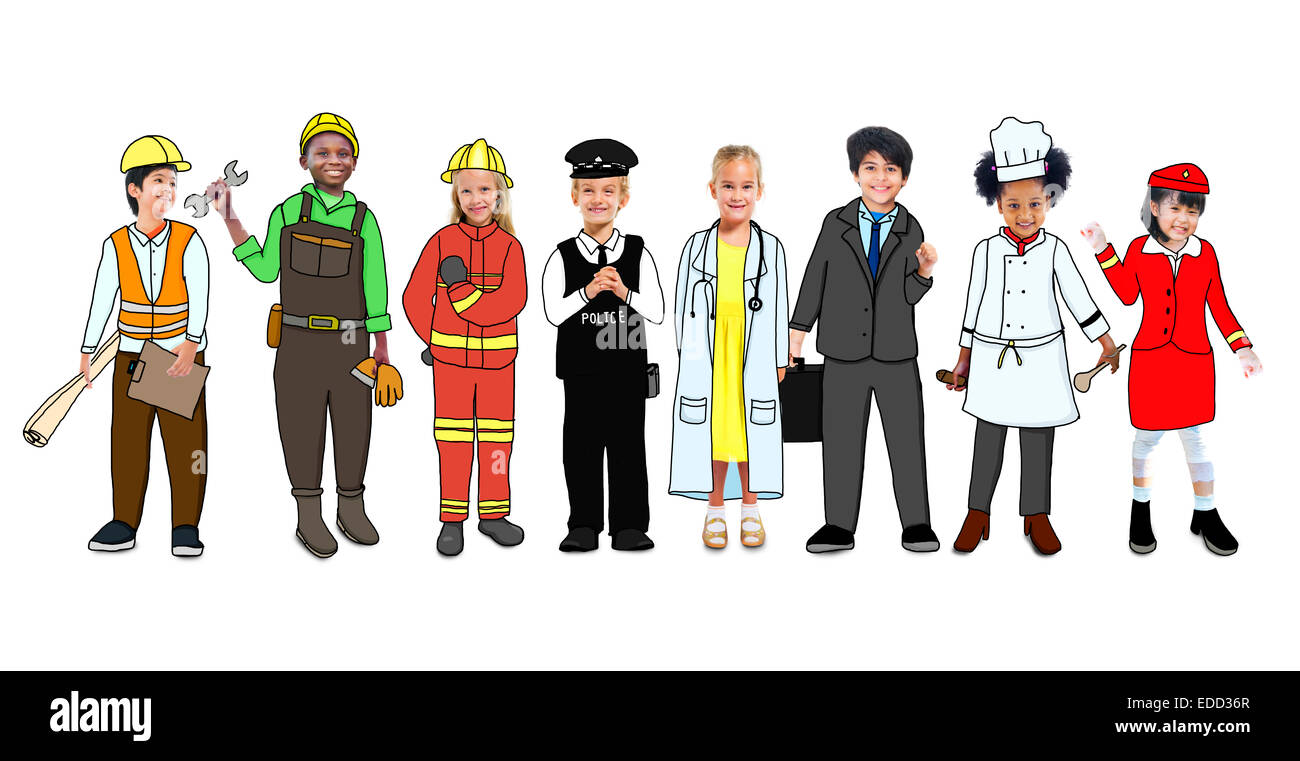 Children Wearing Future Job Uniforms Stock Photo Alamy