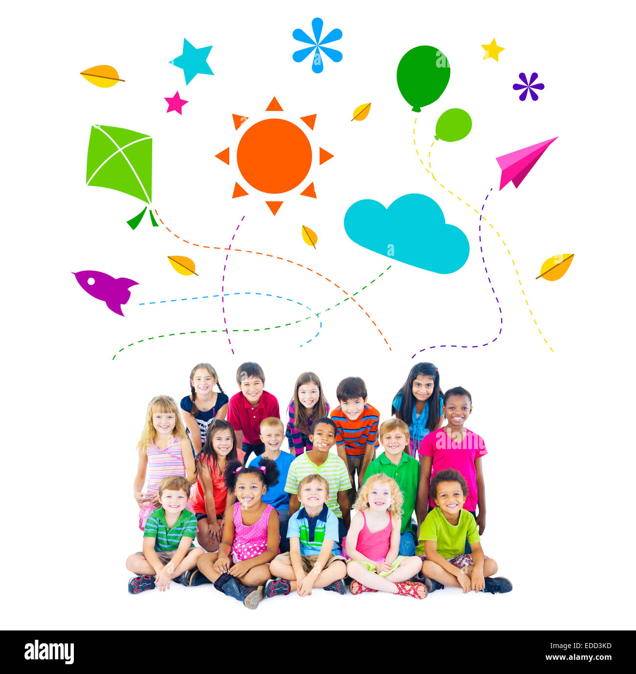 Group of Children and Playful Symbols Stock Photo