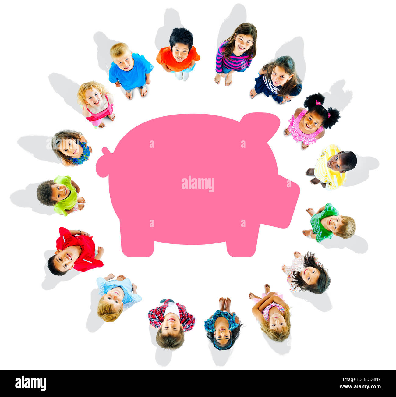 Multi-Ethnic Group of Children and Savings Concepts Stock Photo