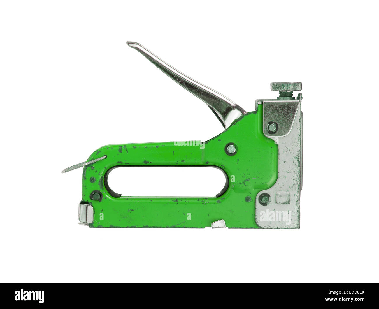 Construction hand-held stapler, isolated on white background, green Stock Photo