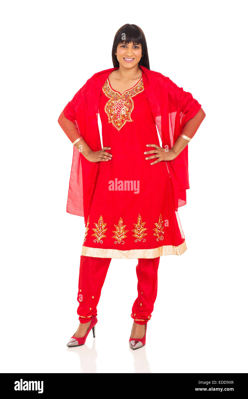 pretty Indian woman wearing red sari Stock Photo - Alamy