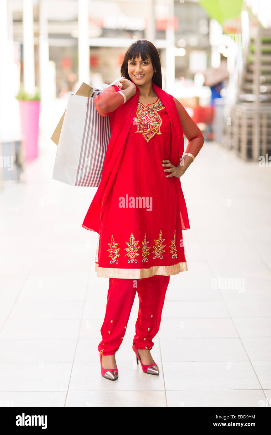 attractive Indian shopper in shopping mall Stock Photo