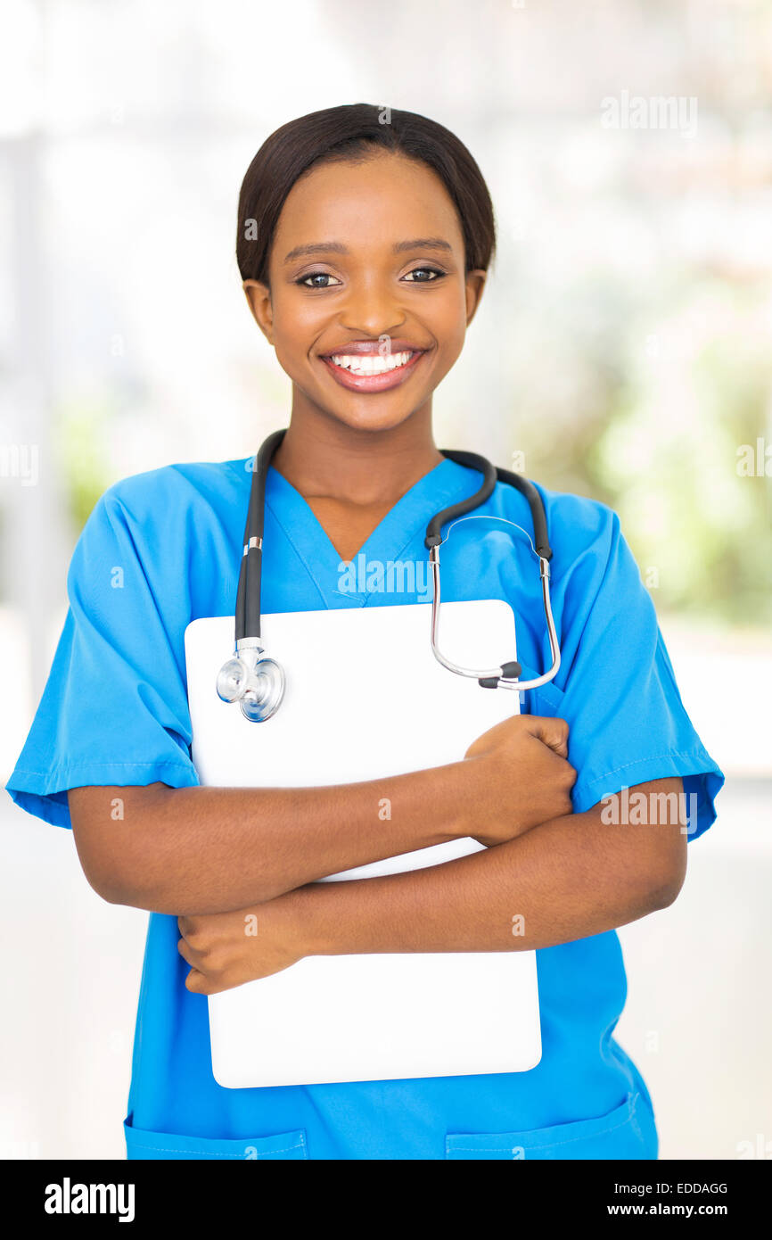 gorgeous African female medical intern with laptop Stock Photo