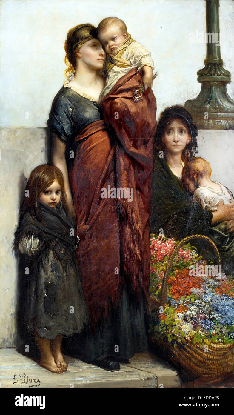 Gustave Dore, Flower Sellers of London. Circa 1875. Oil on canvas