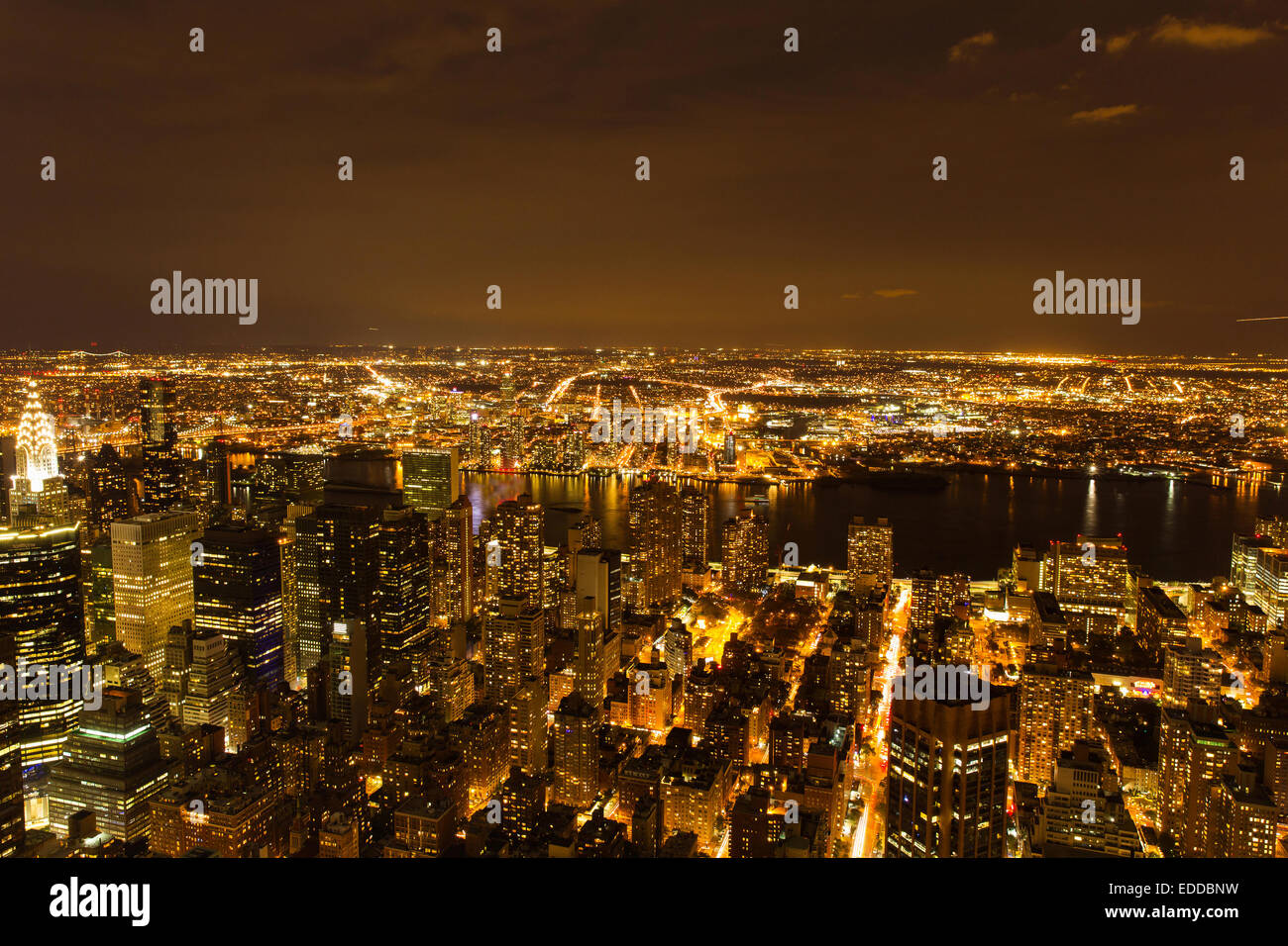 aerial view of new york city at night Stock Photo - Alamy