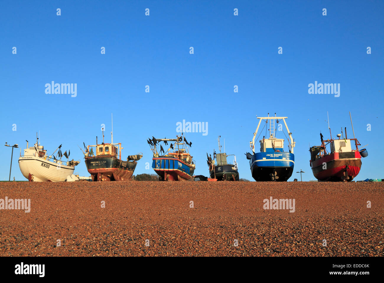 Fishing boats on Hastings Stade Beach, East Sussex, England, Britain, GB, UK. Stock Photo