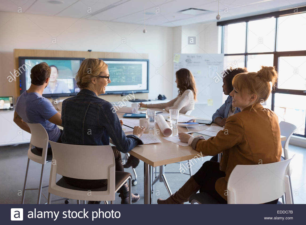 Business people in video conference meeting Stock Photo Alamy
