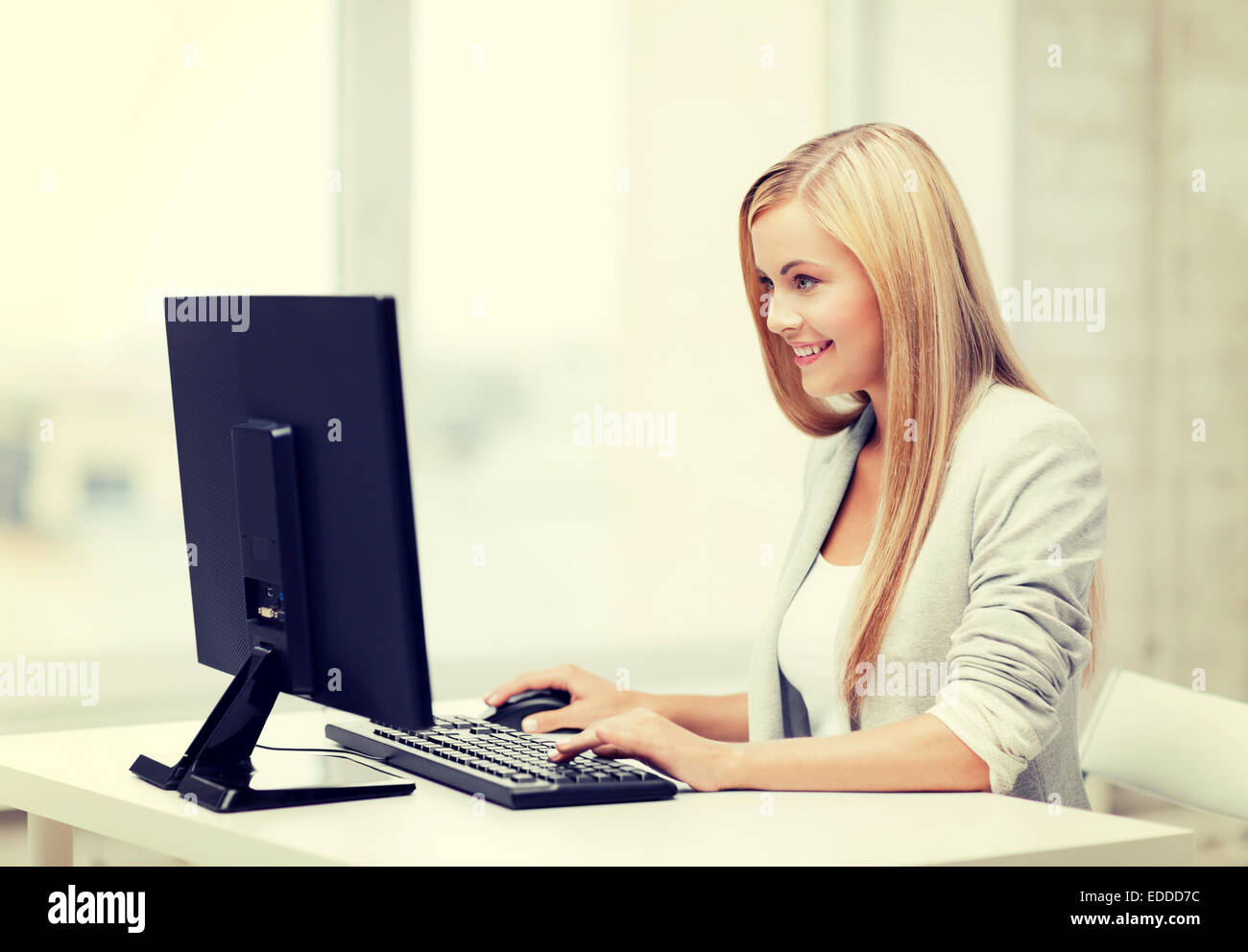 businesswoman with computer Stock Photo