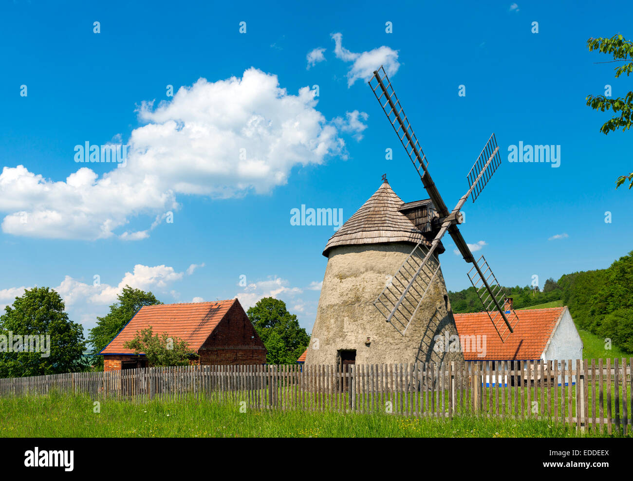 Windmill, Kuzelov, Hodonín District, South Moravia, Czech Republic Stock Photo