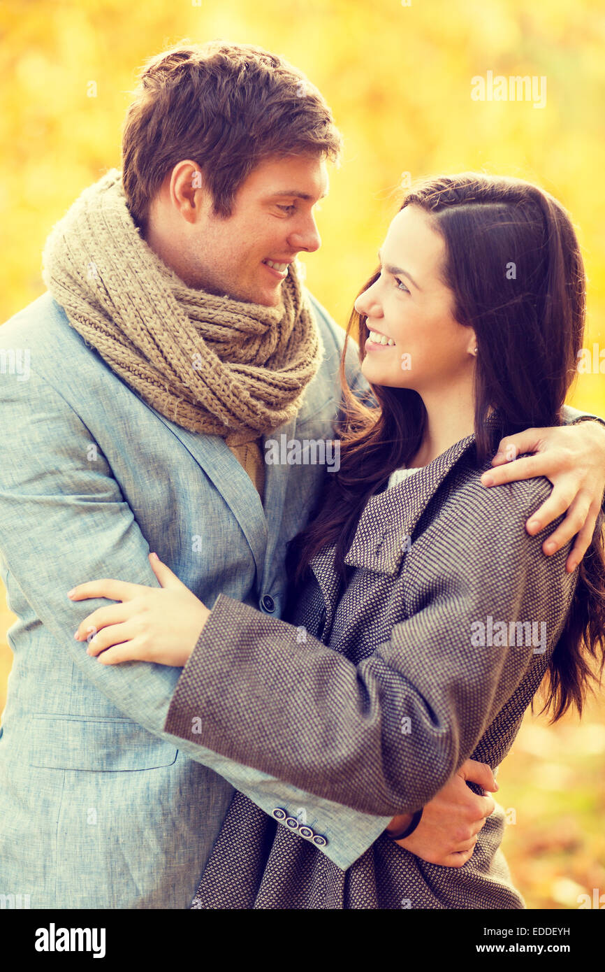 romantic couple kissing in the autumn park Stock Photo - Alamy