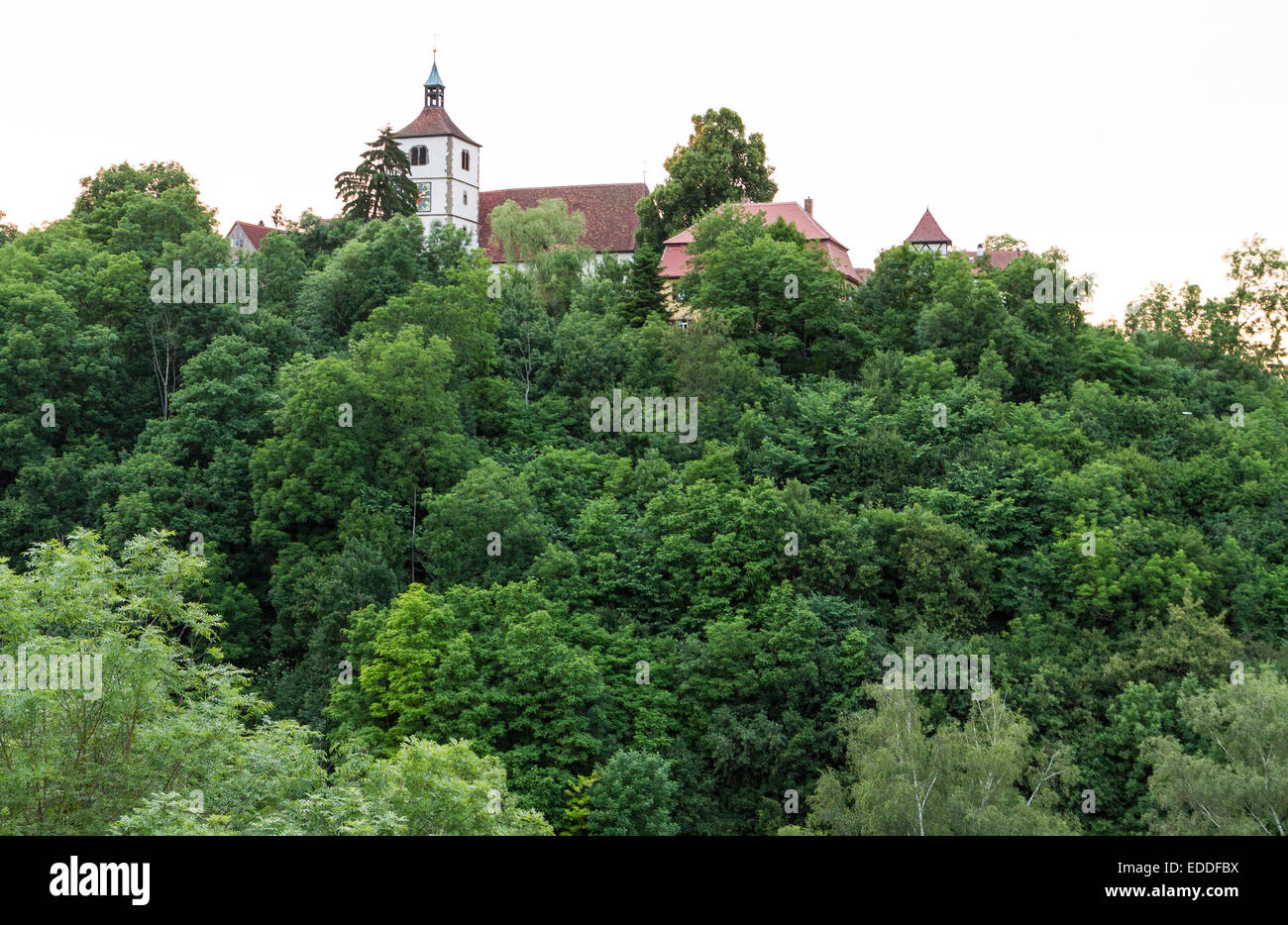 historical building in south west Germany  hidden behind trees. horizontal image Stock Photo