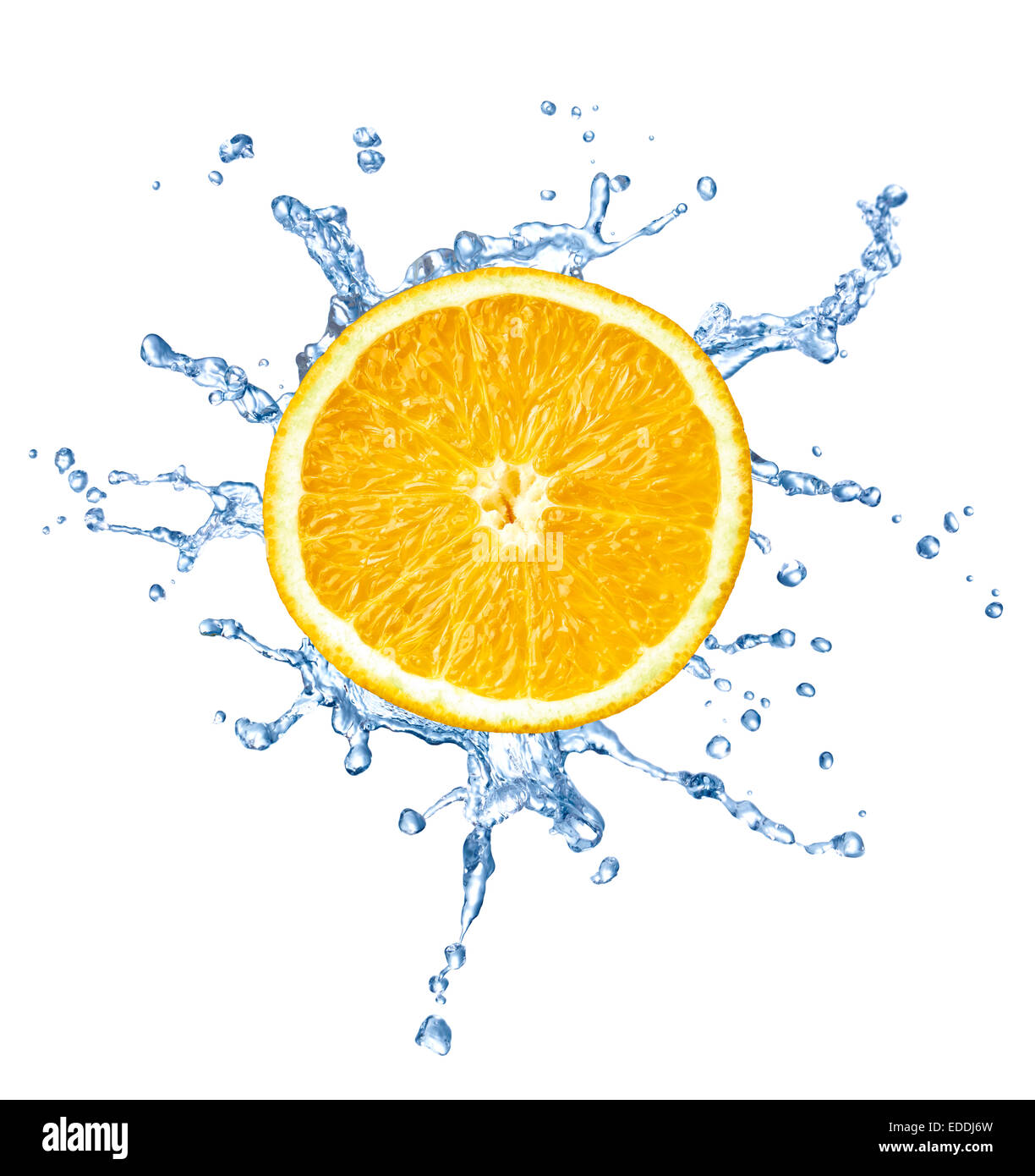 Slice of orange with water splash in front of white background Stock ...