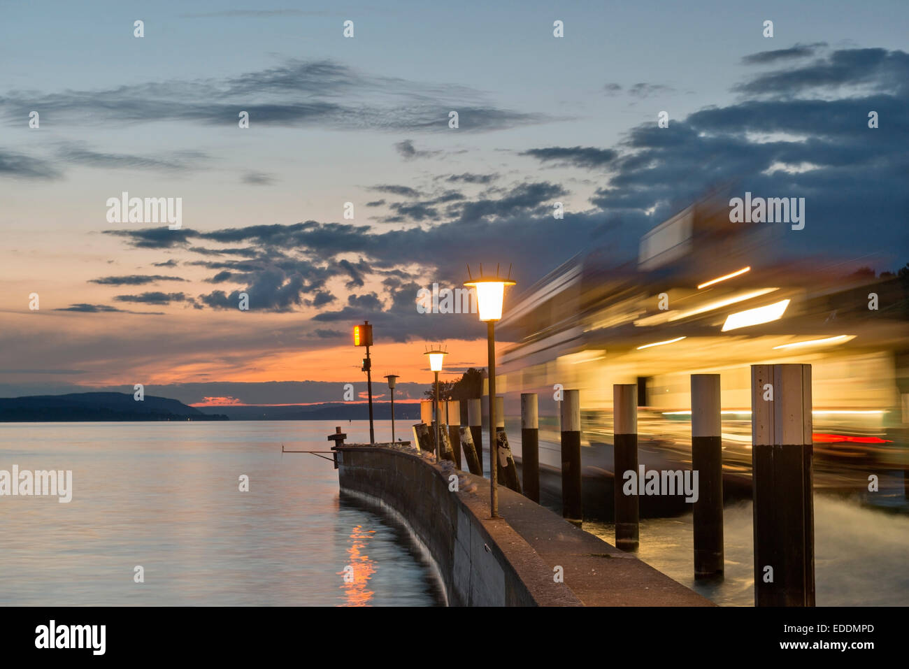Germany, Baden-Wuerttemberg, Lake Constance, Meersburg, ferry at pier ...