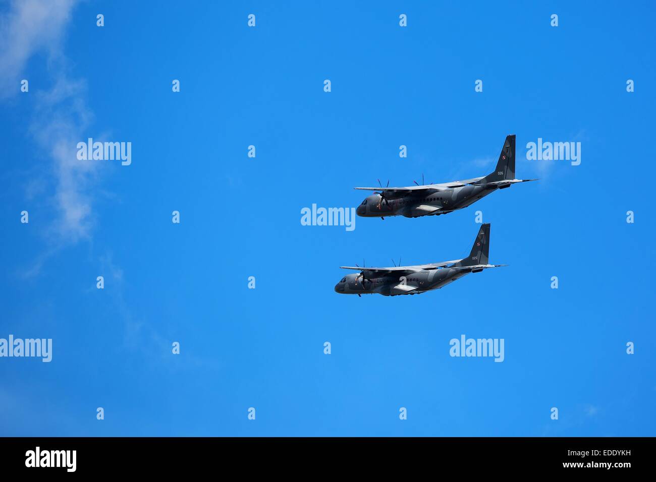 Military aircraft in flight Stock Photo
