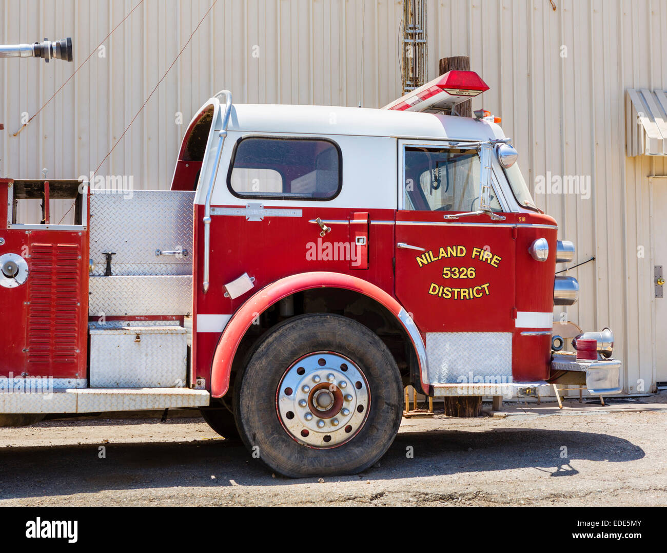 Fire Truck at Bombay Beach on the Salton Sea, Imperial County, California, USA Stock Photo