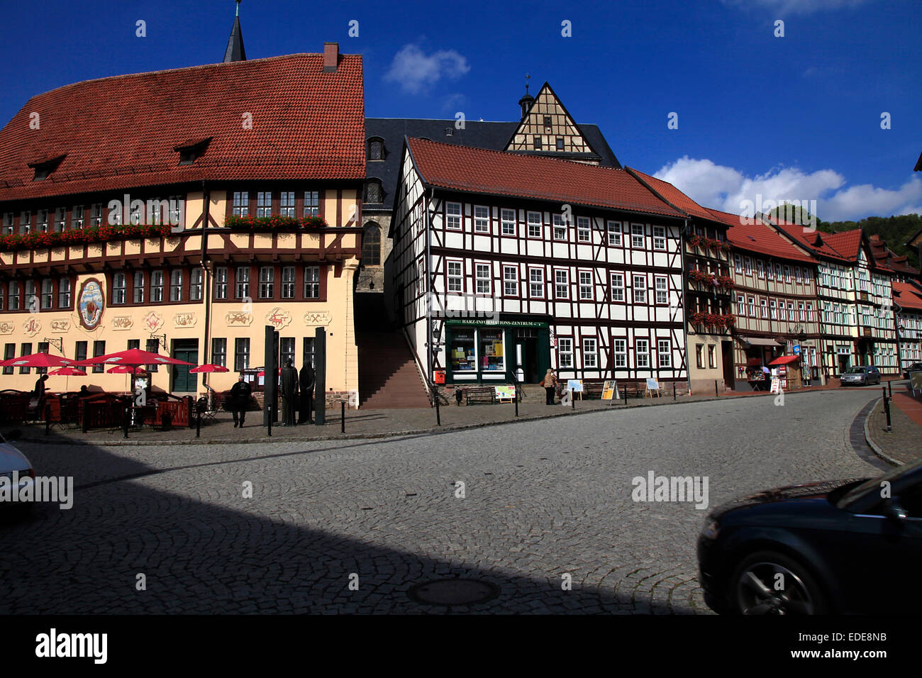 The town hall on the market place of Stolberg was built in the late Middle Age. It has no stairs inside. Access to the upper floors is only possible via the outside staircase following on the mountainside. Photo: Klaus Nowottnick Date: September 17, 2012 Stock Photo