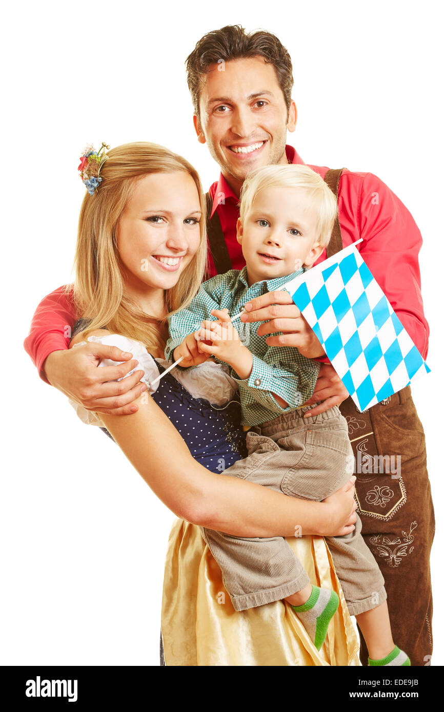 Happy smiling family in Germany with son and bavarian flag Stock Photo ...