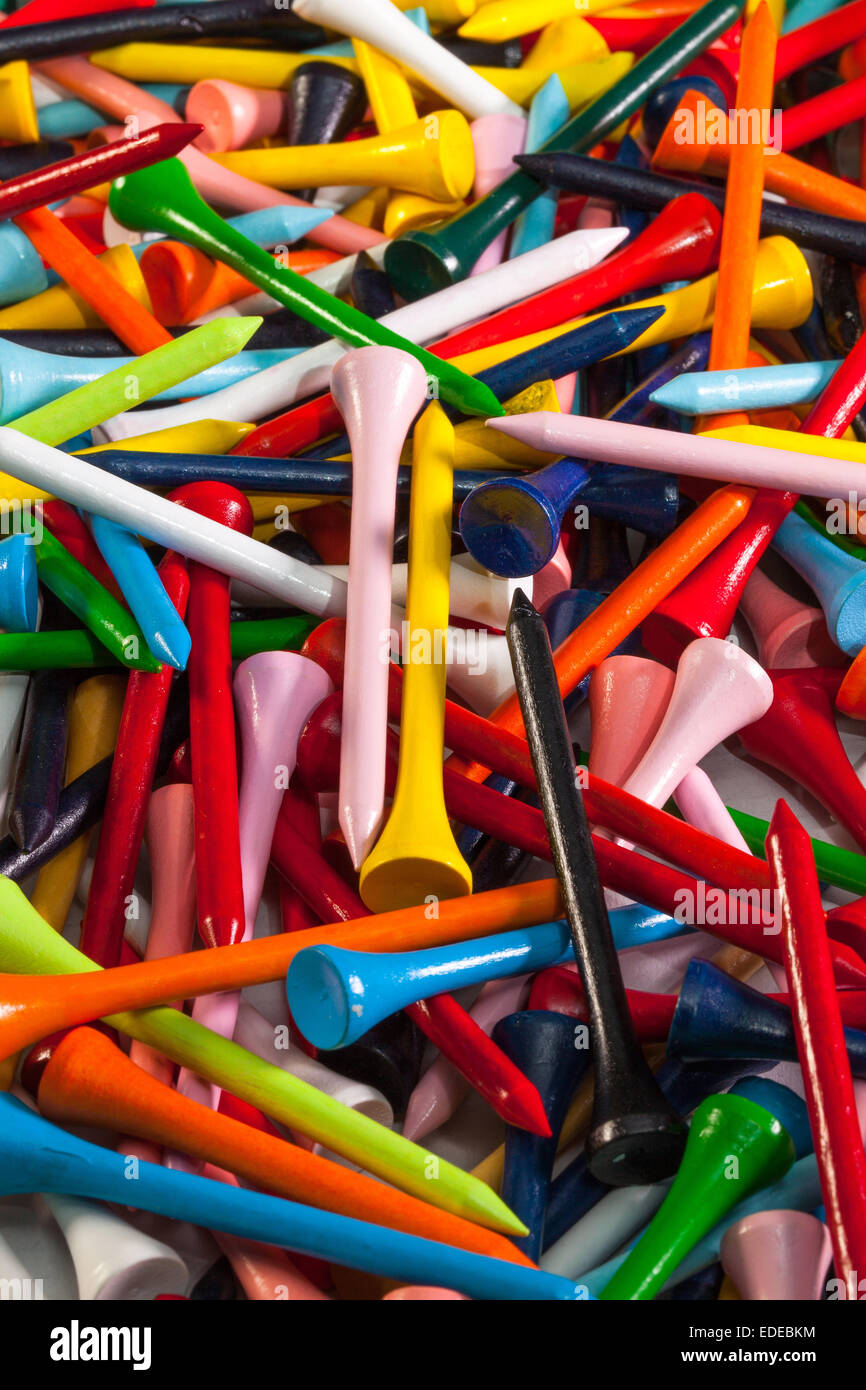 Various wooden golf tees in a box Stock Photo Alamy