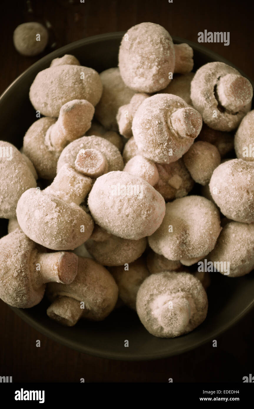 Frozen mushrooms in a bowl close up Stock Photo Alamy