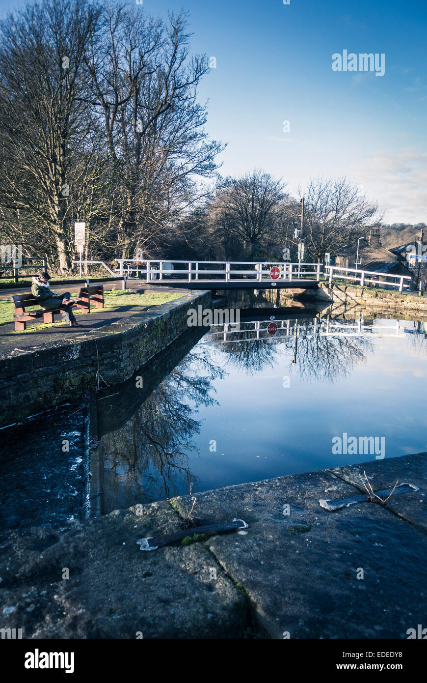 Hirst Lock, Leeds Liverpool Canal, Saltaire, West Yorkshire, UK. Stock Photo