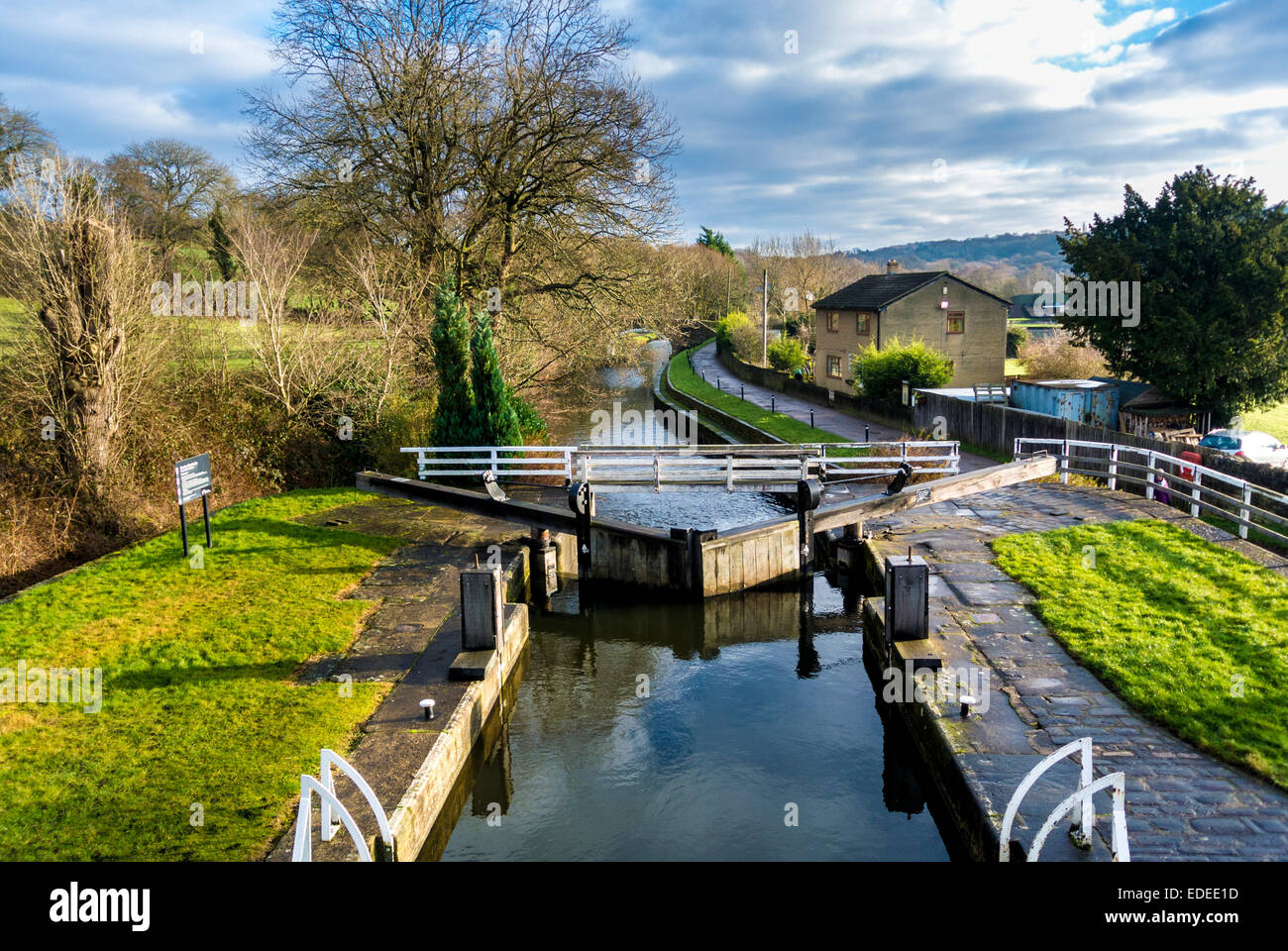 Doweley Gap Locks, Leeds Liverpool Canal, West Yorkshire, UK. Stock Photo