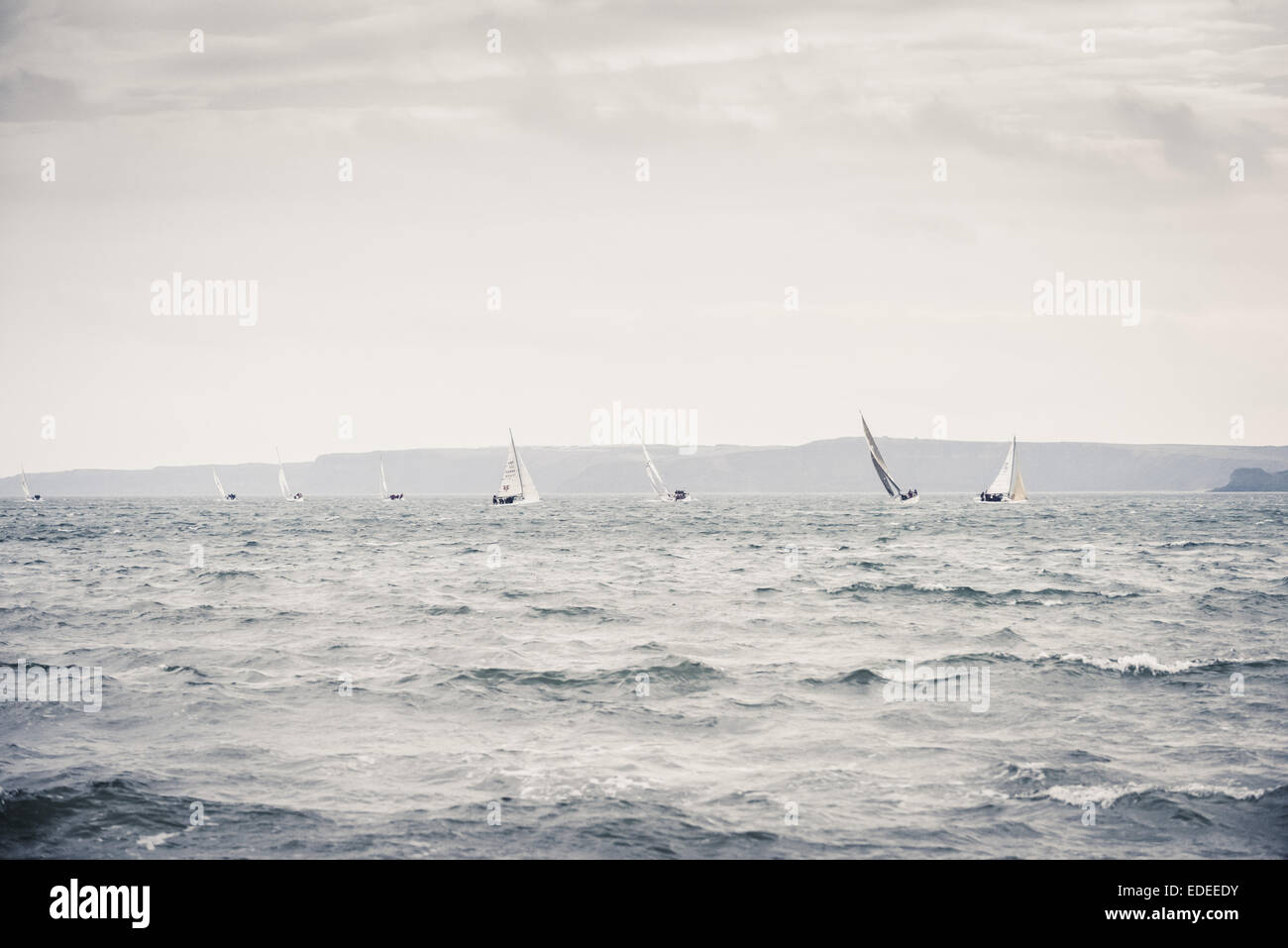 Sailing boats in North Sea, Scarborough, North Yorkshire, UK. Stock Photo