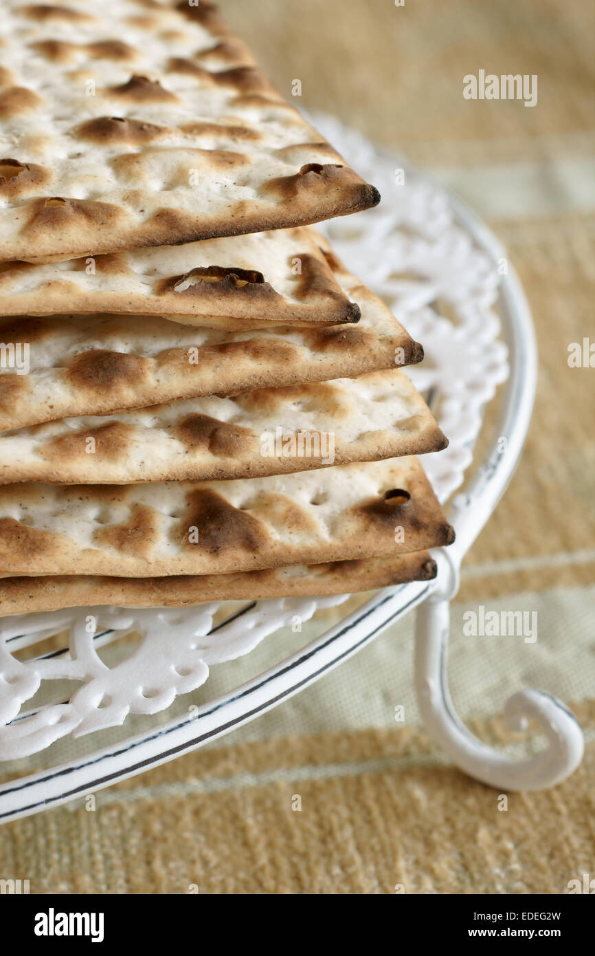Matzah crackers traditionally eaten during the Passover holiday Stock