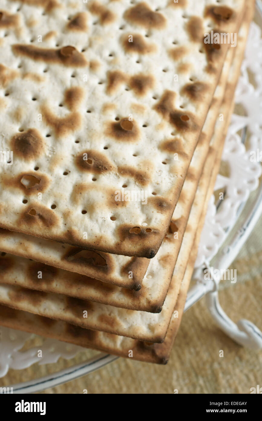 Matzah crackers traditionally eaten during the Passover holiday Stock