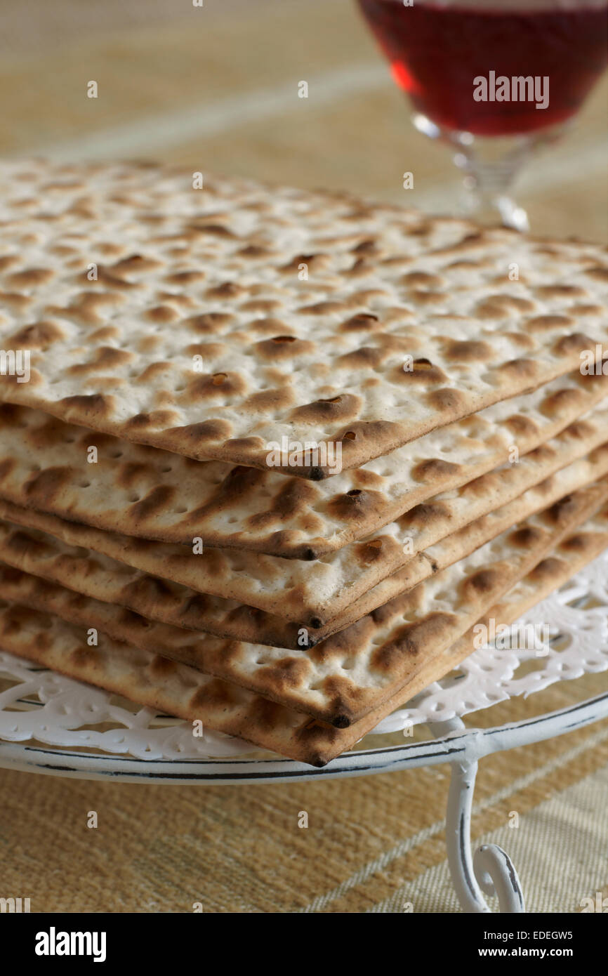 Matzah crackers traditionally eaten during the Passover holiday Stock Photo