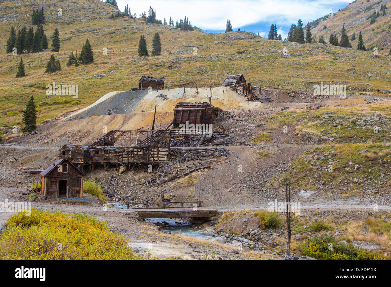 Animas Forks old mining camp ghost town on the Alpine Loop in the San Juan Mountains outside Silverton Colorado Stock Photo