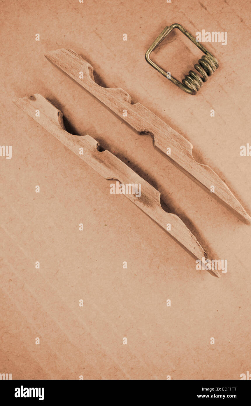 wood clothespin parts on a cardboard surface Stock Photo Alamy