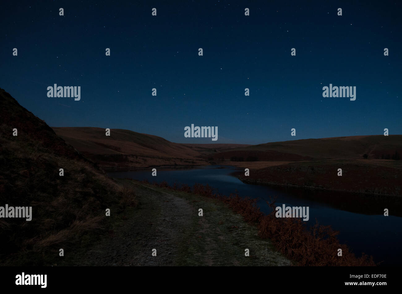 Starry Night Sky at Elan Valley, Wales. Stock Photo