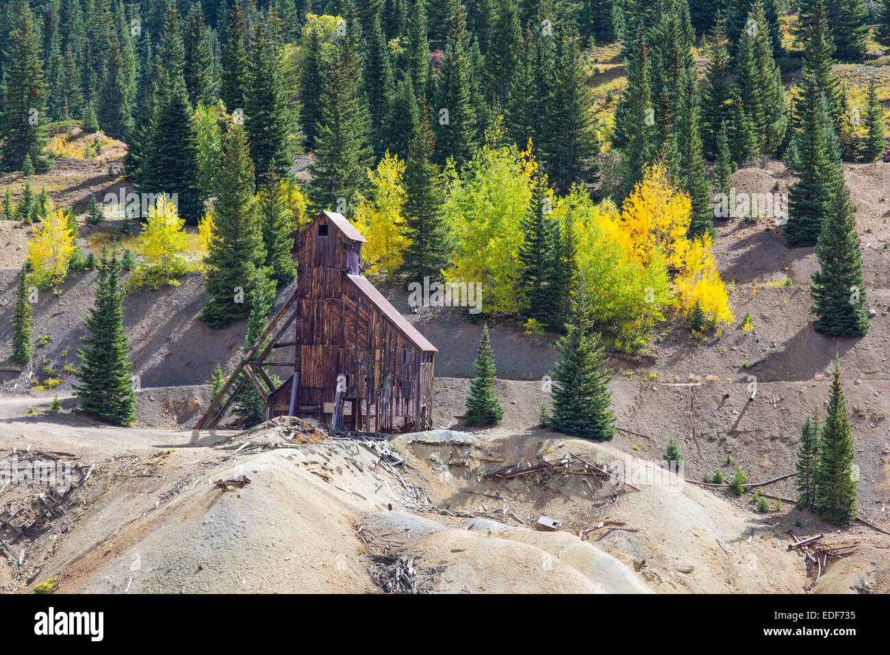 Yankee Girl Mine along  Route 550 San Juan Skyway Scenic Byway or Million Dollar Highway in Colorado Stock Photo