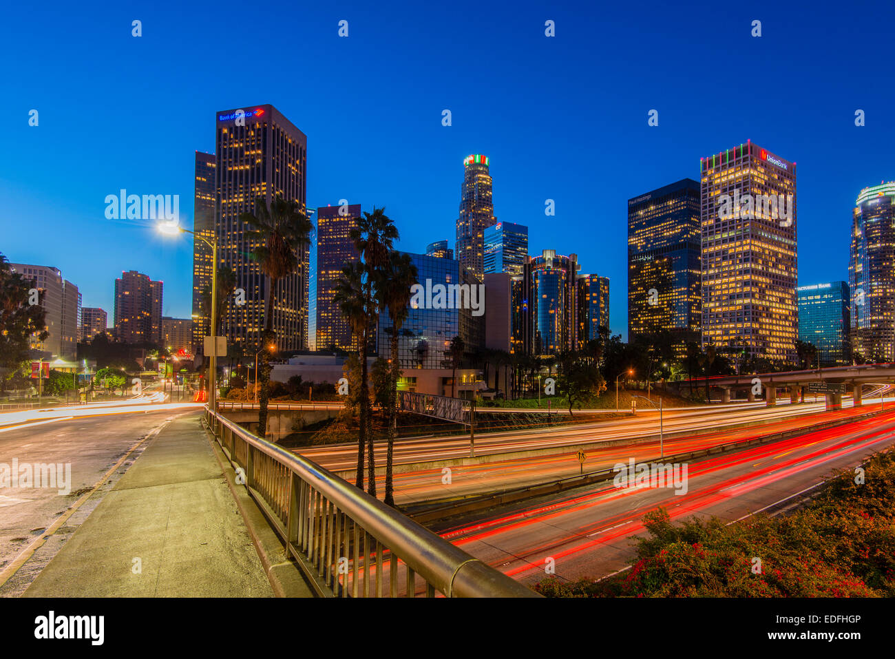 Downtown skyline at sunrise, Los Angeles, California, USA Stock Photo