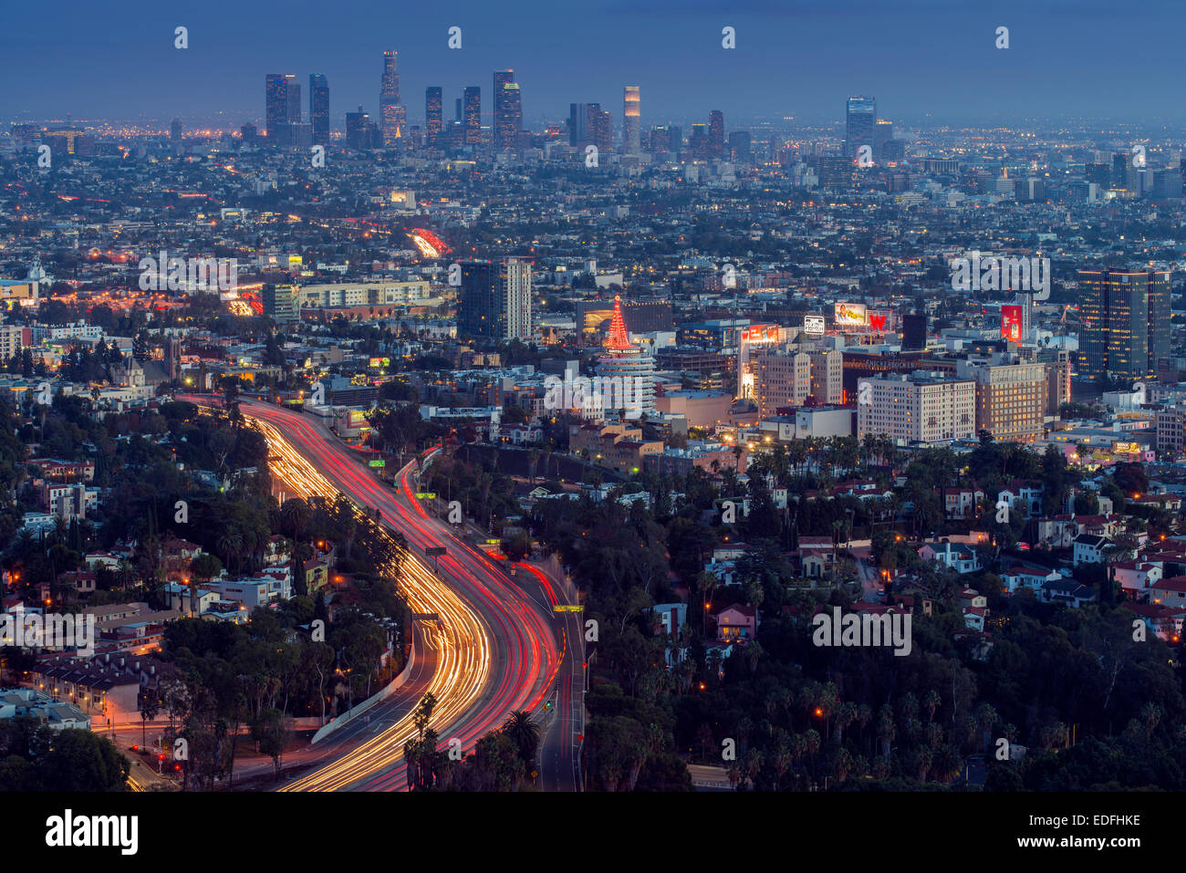 Night city skyline, Los Angeles, California, USA Stock Photo
