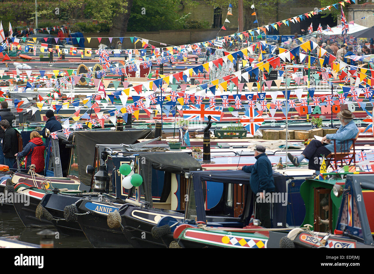 The basin at Little Venice is chock full of canal boats for the annual Canalway Cavalcade. Stock Photo