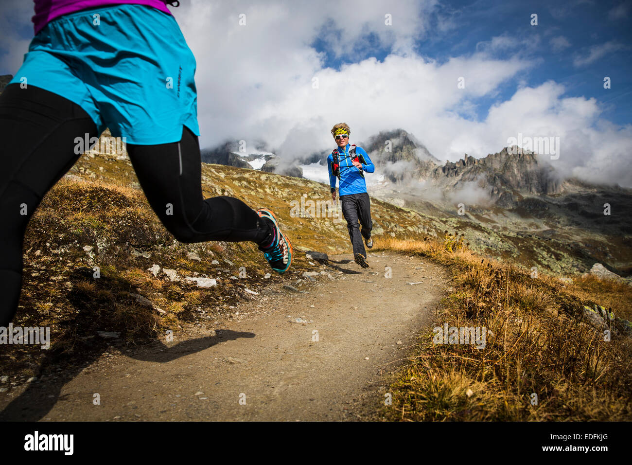 Trail Running, Furka, Switzerland Stock Photo