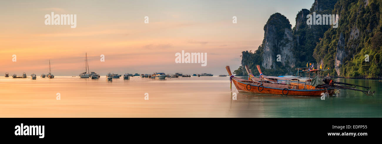 Beautiful image of sunset with colorful sky and Longtail boat on the ...