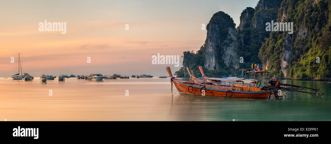 Beautiful image of sunset with colorful sky and Longtail boat on the ...