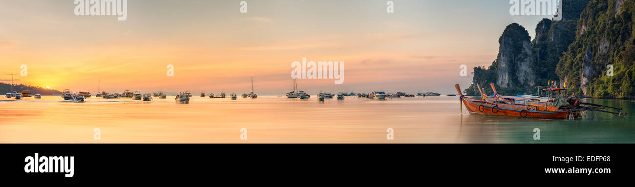 Beautiful image of sunset with colorful sky and Longtail boat on the ...