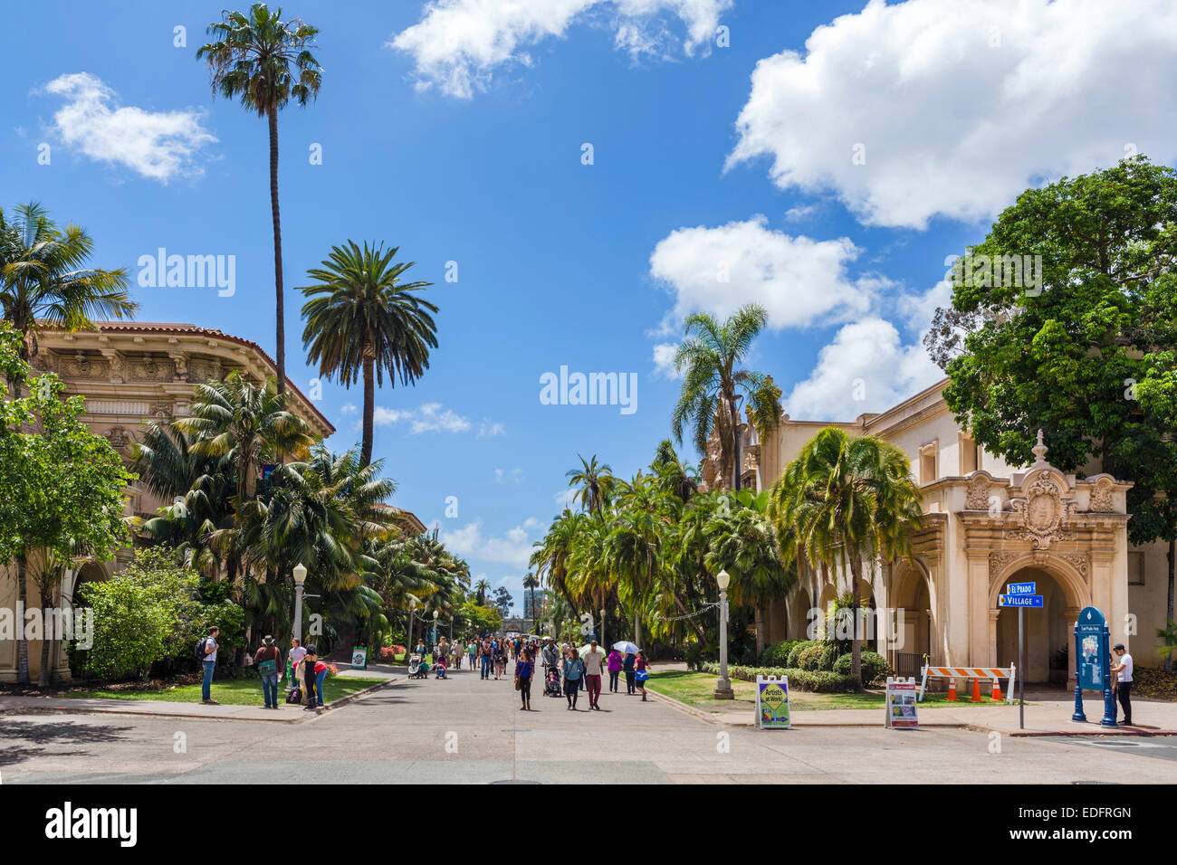 Museums along El Prado in Balboa Park, San Diego, California, USA Stock Photo