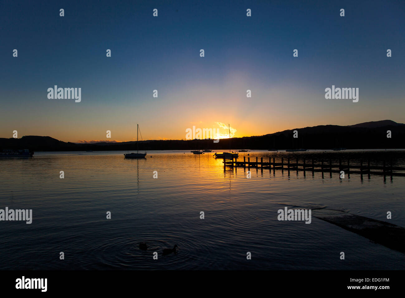 Lake Windemere at sundown Stock Photo