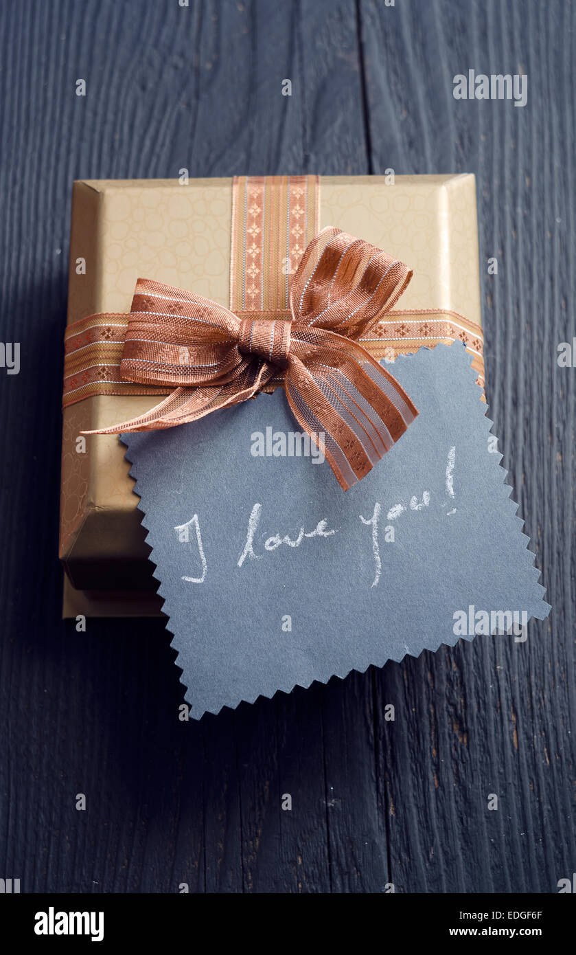 Valentine's day gift and handwritten card with "I love you!" text Stock ...