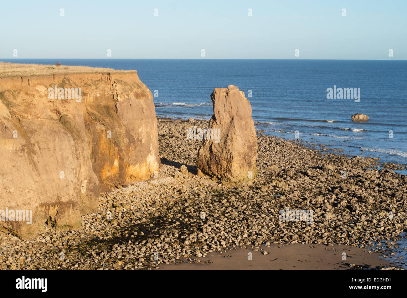Sea stack at Pincushion rocks between Seaham and Ryhope along the north Durham  coast, north east England, UK Stock Photo