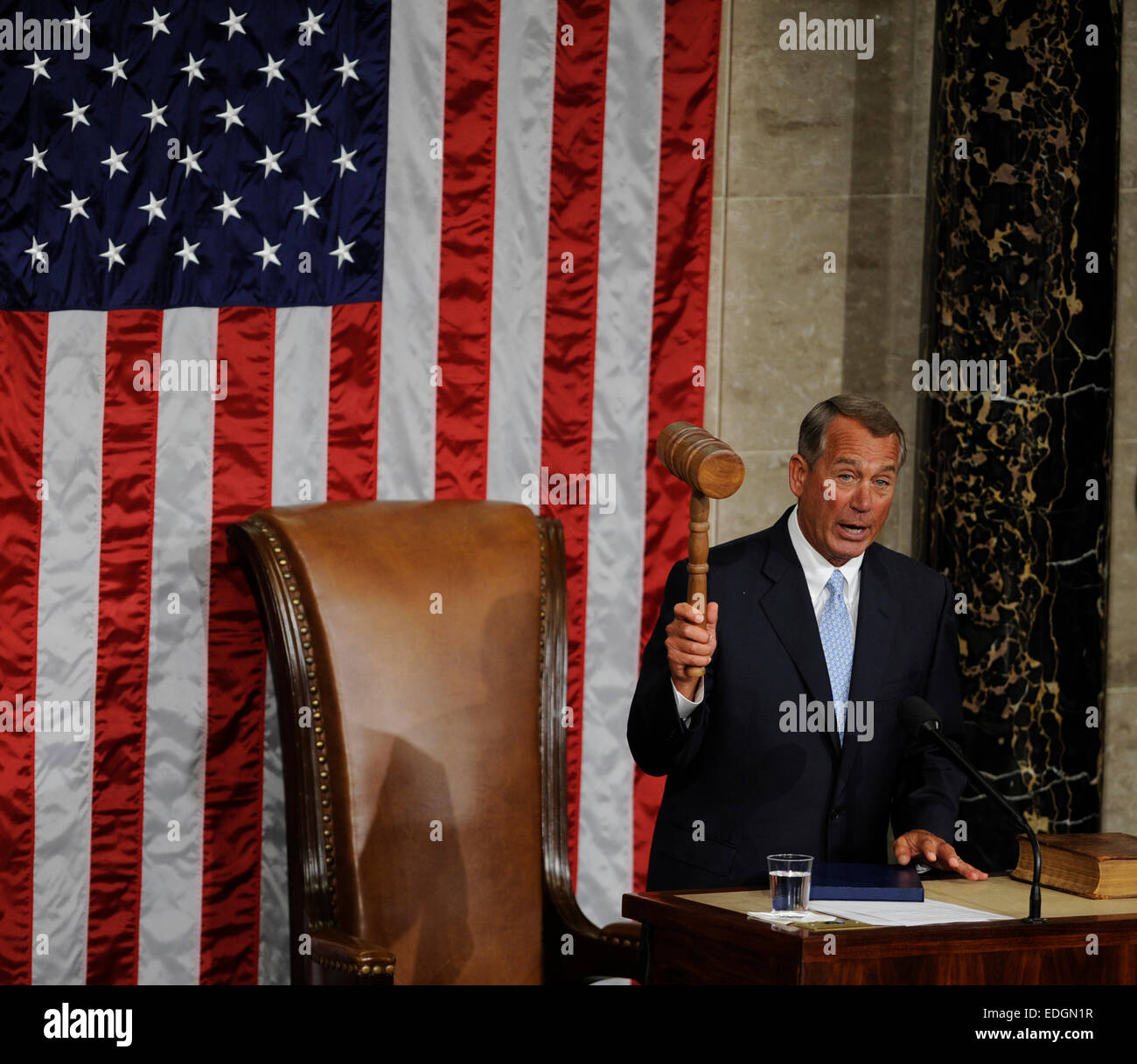 Washington, DC, USA. 6th Jan, 2015. Speaker of the U.S. House of Representatives John Boehner attends the opening session of 114th Congress at Capitol Hill in Washington, DC, capital of the United States, Jan. 6, 2015. John Boehner, a Republican from the state of Ohio, was re-elected as Speaker of the U.S. House of Representatives Tuesday. Credit:  Bao Dandan/Xinhua/Alamy Live News Stock Photo