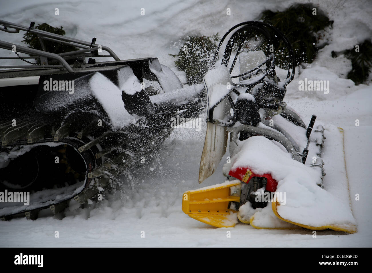 A piste machine (snowcat snowplow) preparing the ski slopes Stock Photo Alamy