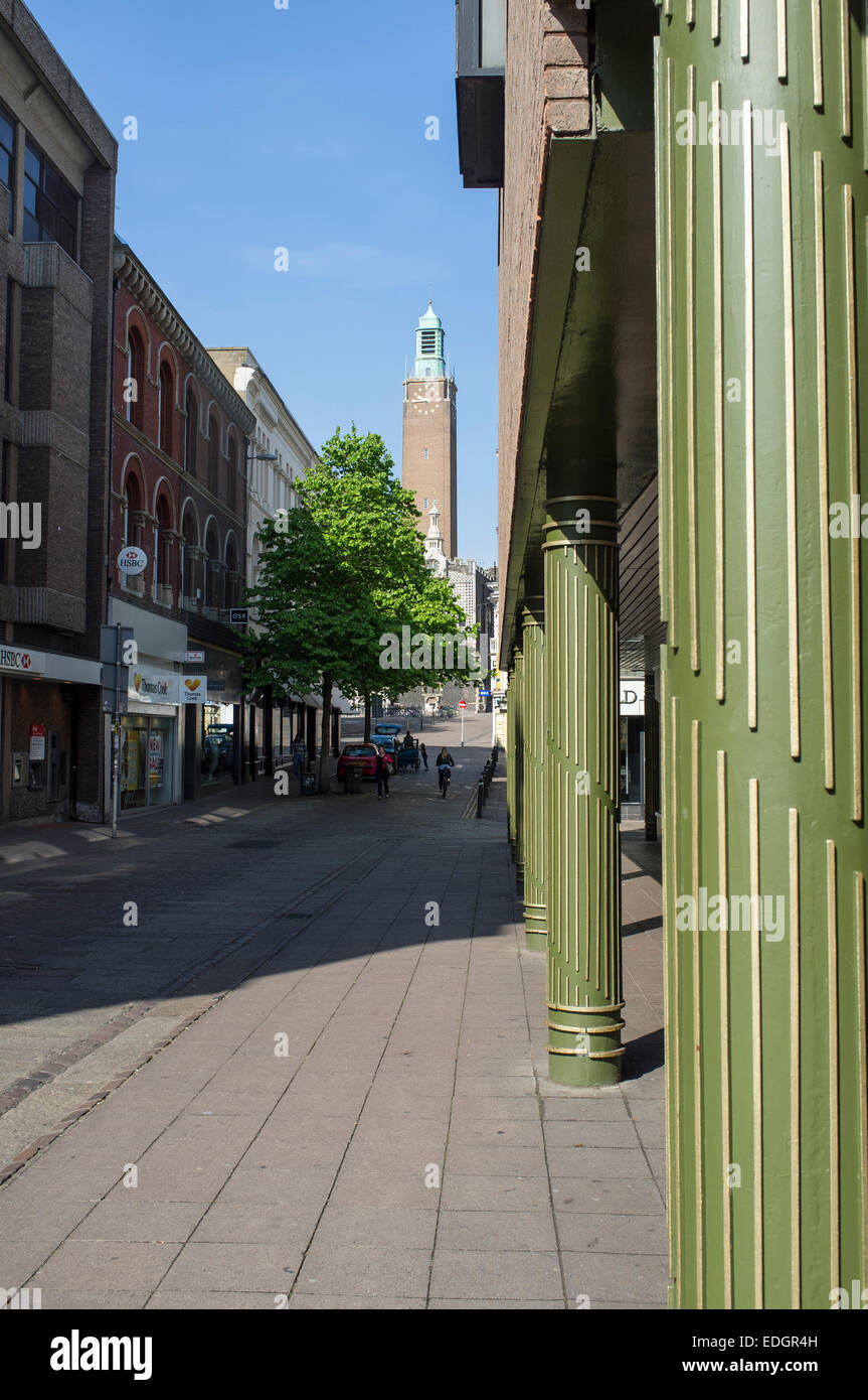 London Street with City Hall Clock Tower Norwich Norfolk England Stock