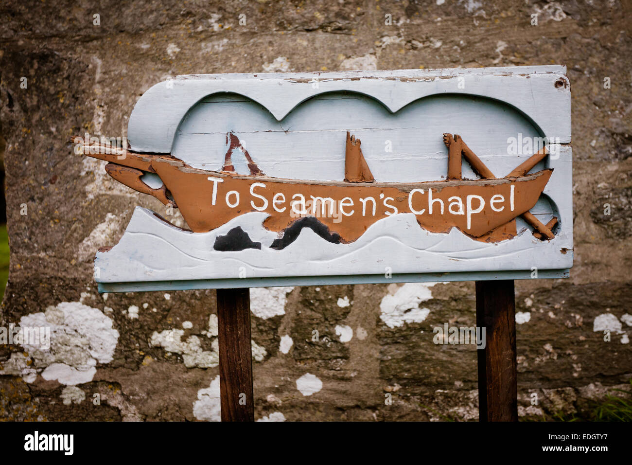 Seaman's chapel sign, St Mary's church, Angle, Pembrokeshire Wales UK Stock Photo