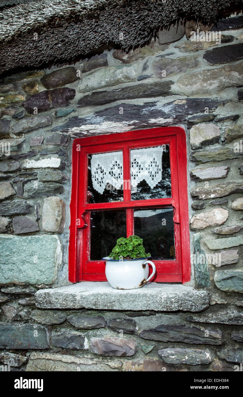 Close up historic Irish Famine Cottage of Molly Gallivan’s stone