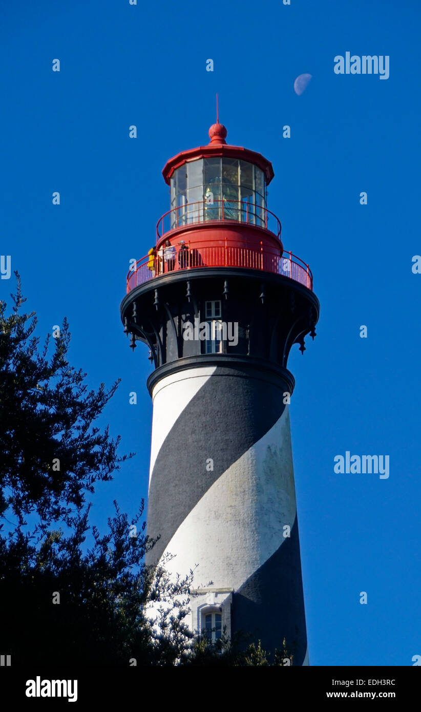 St. Augustine Lighthouse with moon. Stock Photo